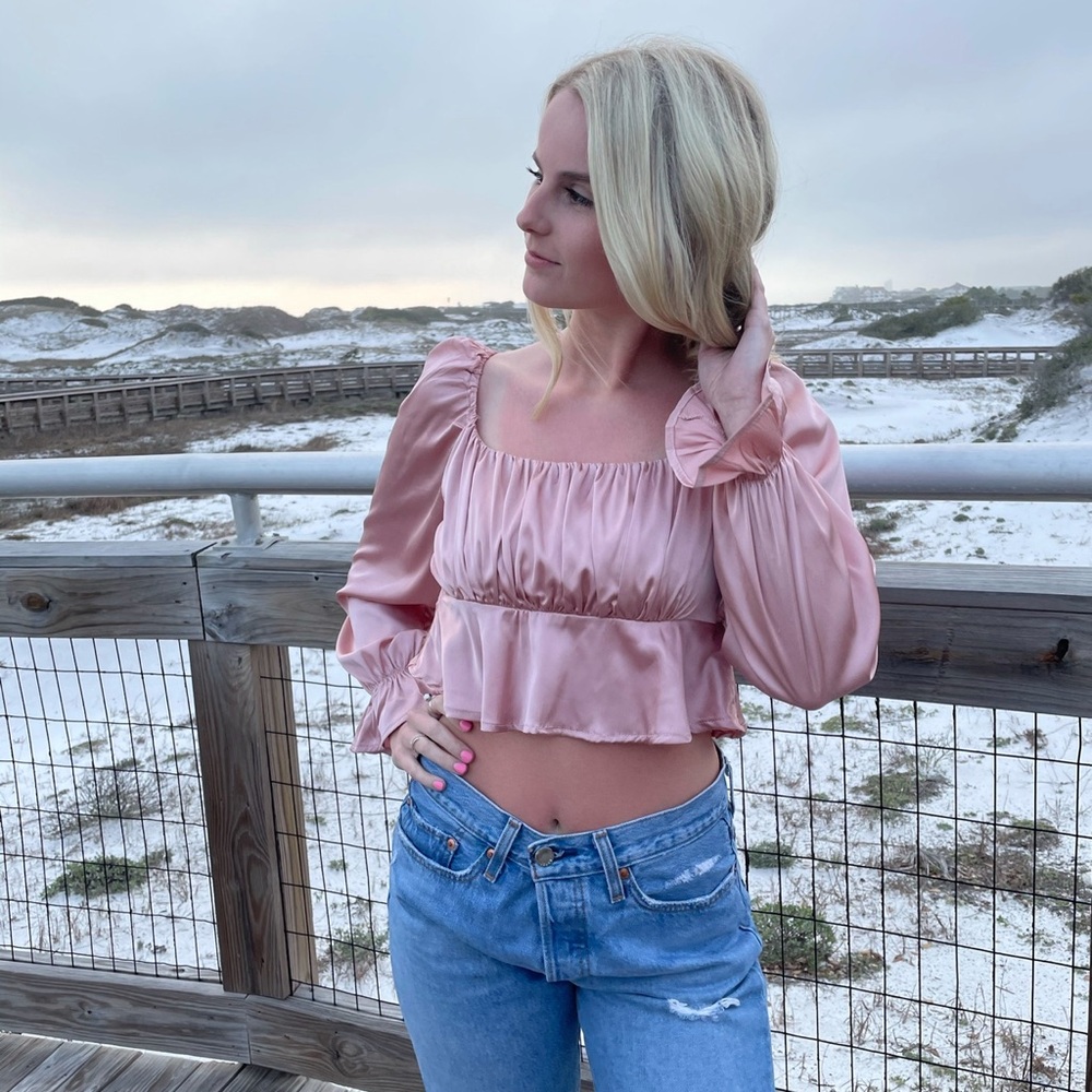 Cropped Pink Silk Top